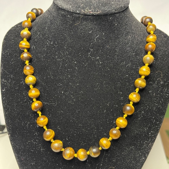 Vintage Tiger Eye necklace artisan crafted beaded tribal stone long - Picture 2 of 14